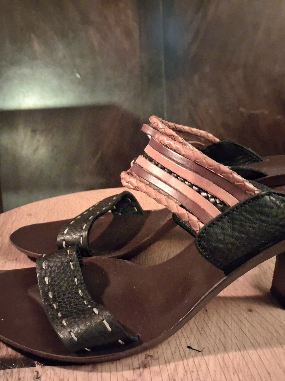 Women's Braided Strap Heeled Sandals in Black and Tan - Picture 3 of 10